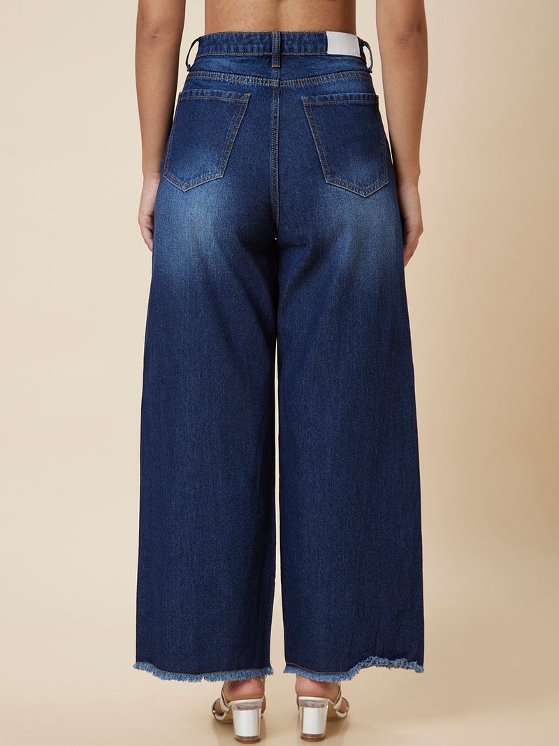 globus Globus Women Blue Mid-Rise Wide Leg Fit Light Fade Whiskers Jeans  - Image 3
