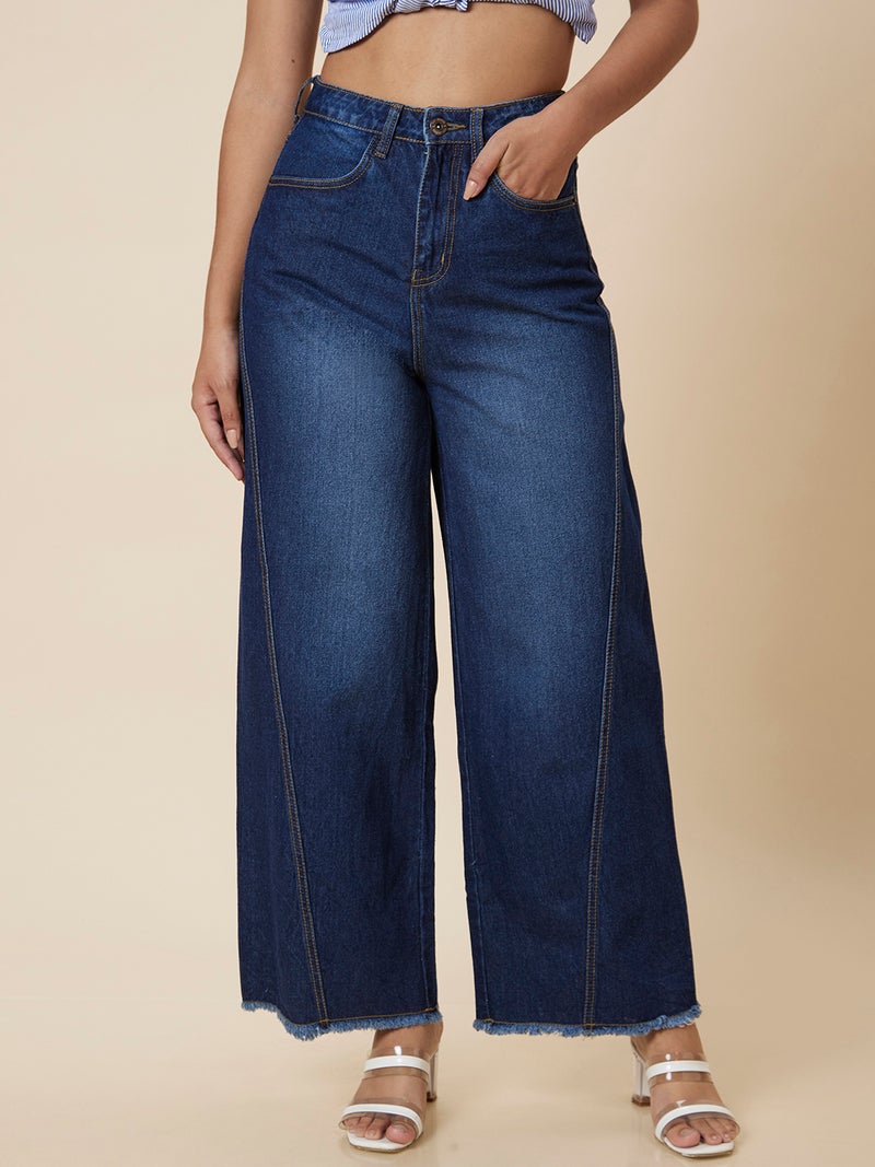 globus Globus Women Blue Mid-Rise Wide Leg Fit Light Fade Whiskers Jeans  - Image 2