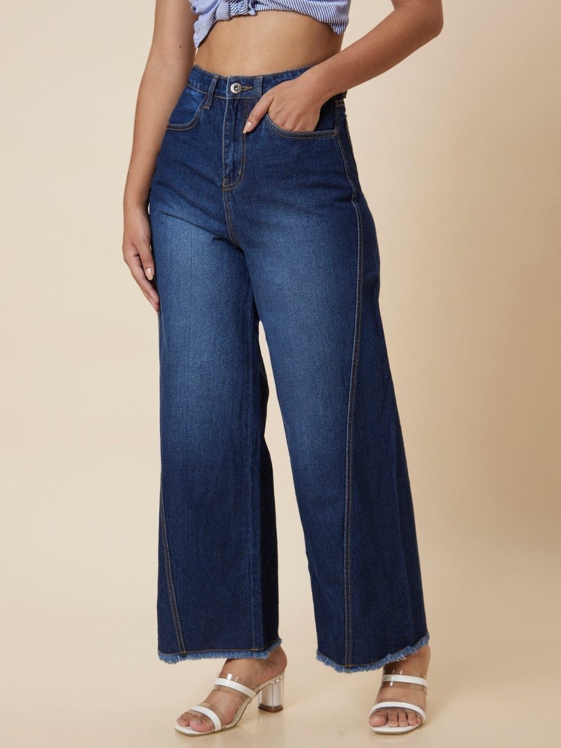 globus Globus Women Blue Mid-Rise Wide Leg Fit Light Fade Whiskers Jeans  - Image 4
