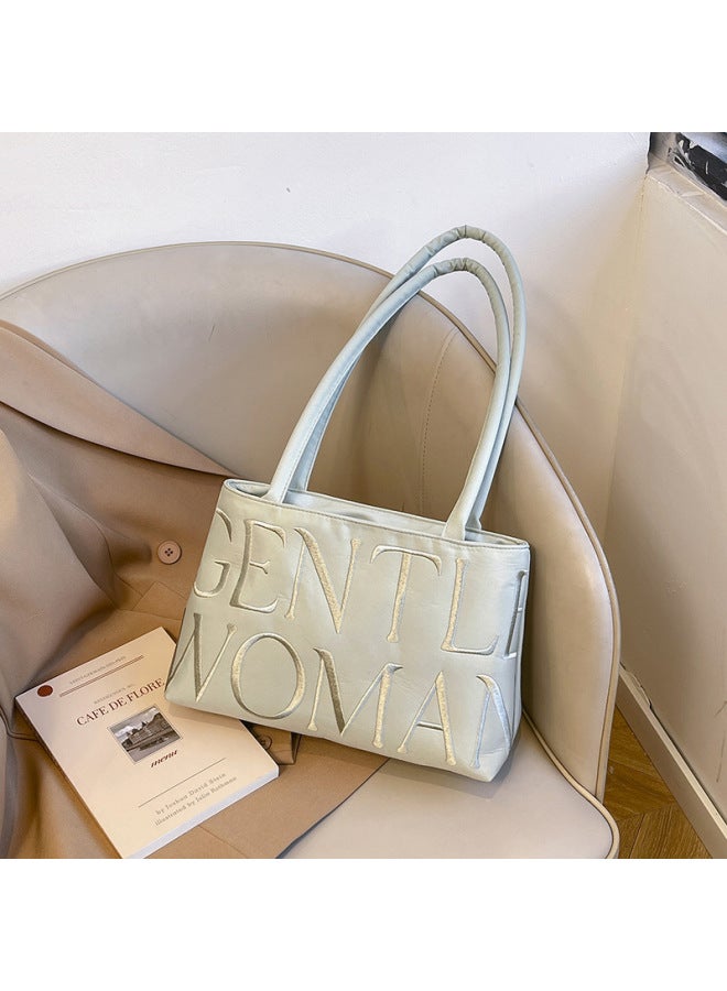 Thailand Trendy Gentlewoman Niche Design Satin Letter Embroidery Fashionable All-match Shoulder Hand Underarm Bag-Color:Purple - Image 3
