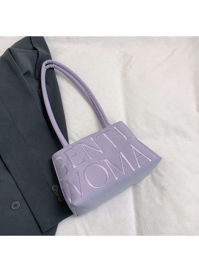 Thailand Trendy Gentlewoman Niche Design Satin Letter Embroidery Fashionable All-match Shoulder Hand Underarm Bag-Color:Purple - Image 1