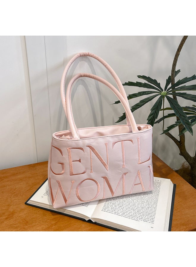 Thailand Trendy Gentlewoman Niche Design Satin Letter Embroidery Fashionable All-match Shoulder Hand Underarm Bag-Color:Purple - Image 2
