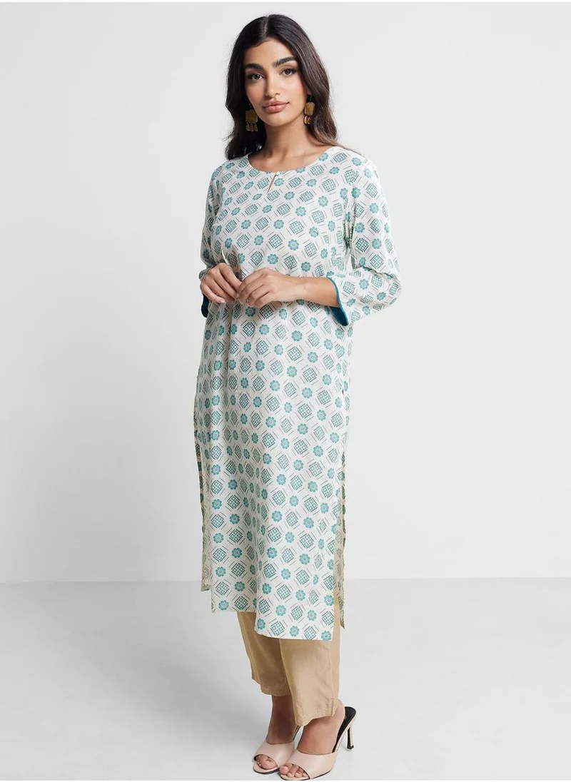 Fabindia V-Neck Printed Kurta