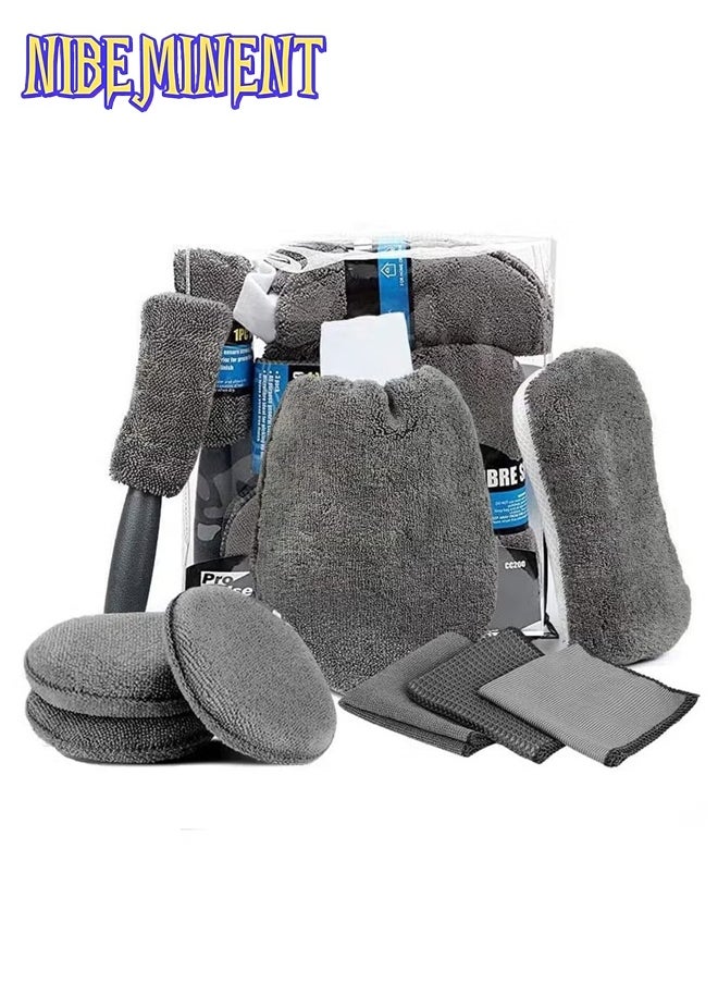 NIBEMINENT 9 Pcs/set Car Care Car Cleaning Kit with Soft Microfiber Cloth Towels, Wash Mitt Sponge, Automotive Detail Brushes  - Image 2