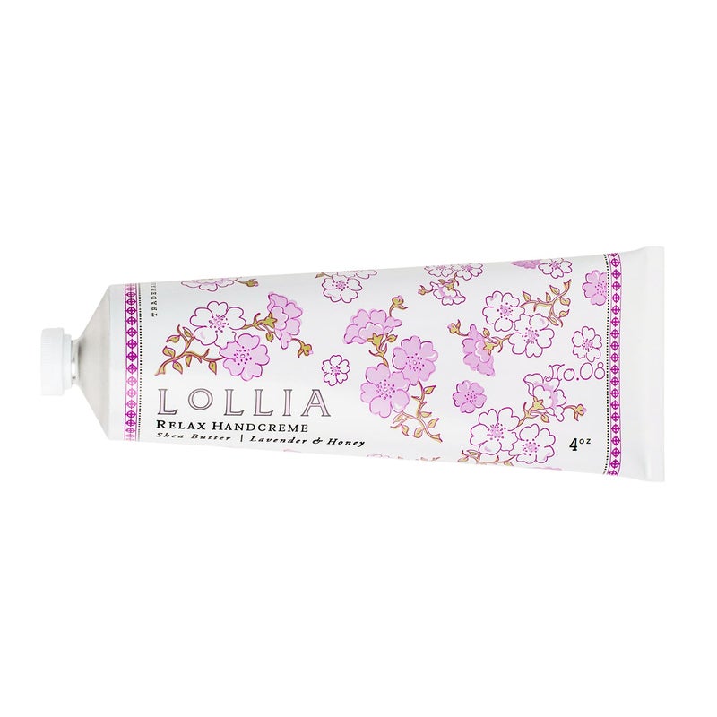 LOLLIA Relax Handcreme, 4 oz, Sugar Cane, Vanilla Bean, & Jasmine, Scented Hand Cream for Women, Moisturizing Lotion for Dry Hands, Quick Absorbing Shea Butter & Cocoa Butter, Luxury Purse Essentials - Image 1