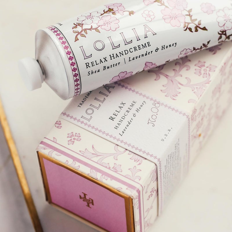 LOLLIA Relax Handcreme, 4 oz, Sugar Cane, Vanilla Bean, & Jasmine, Scented Hand Cream for Women, Moisturizing Lotion for Dry Hands, Quick Absorbing Shea Butter & Cocoa Butter, Luxury Purse Essentials - Image 3