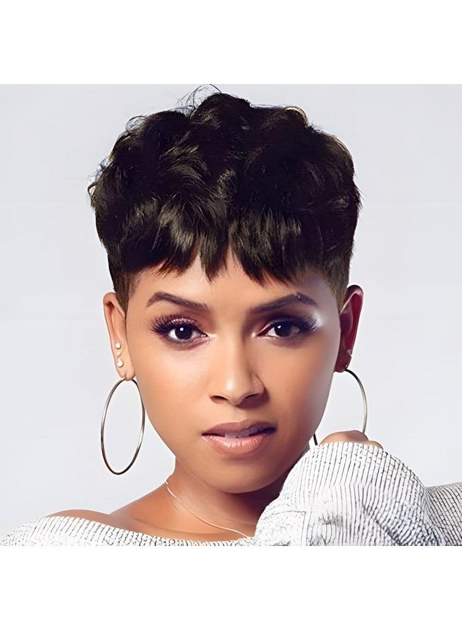 BeiSDWig Short Hair Wigs With Bangs Synthetic Short Wigs For Black/White Women Natural Blue Pink Red Black Brown Hair Wig (Bs918Brown) - Image 5