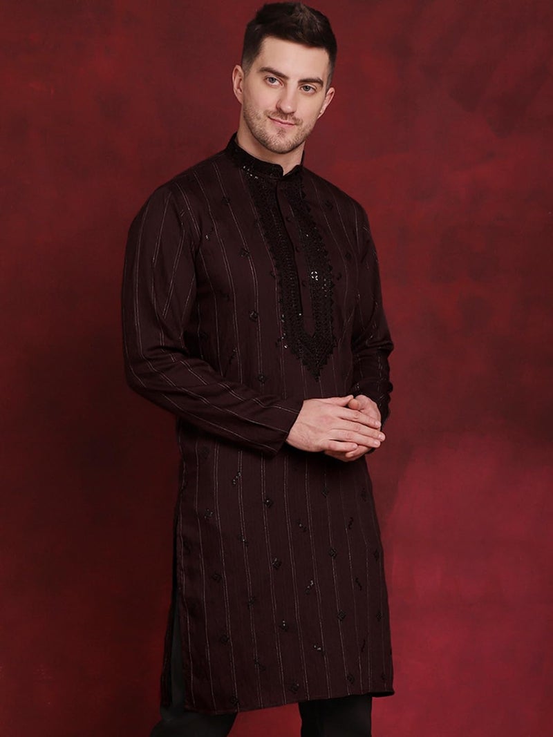 Jompers Sequins Embroidered Kurta Pyjama Set for Men. (Maroon, XL) - Image 3
