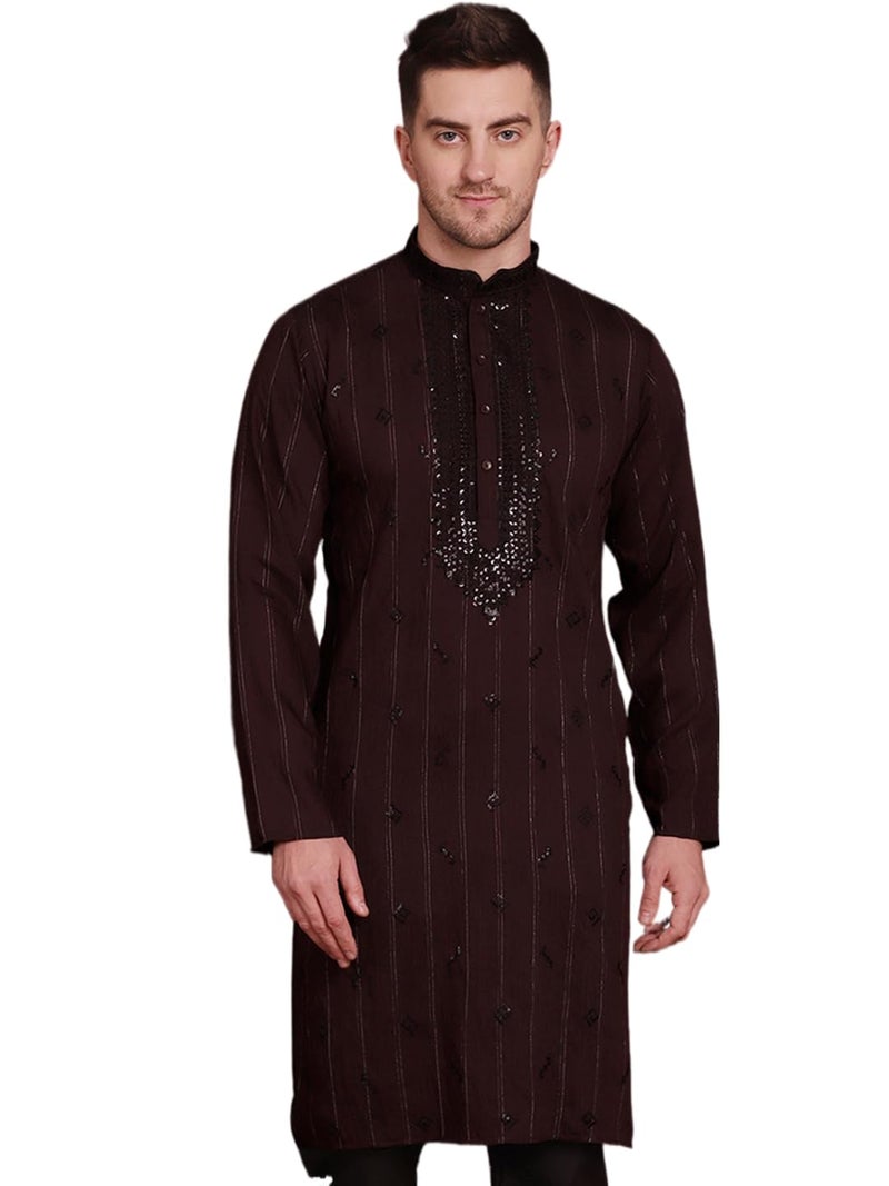 Jompers Sequins Embroidered Kurta Pyjama Set for Men. (Maroon, XL) - Image 1