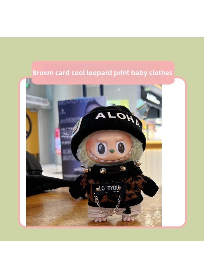 Labubu Doll Clothes 17 Heart Macaron Vinyl Face Pull Cloth Baby Clothes Change For Postage-Specifications:17cm Heart-warming Macaron Cloth Clothes (only Baby Clothes Sold, Doll Not Included)-Color:Black And Brown Leopard Print Baby Clothes  - Image 1