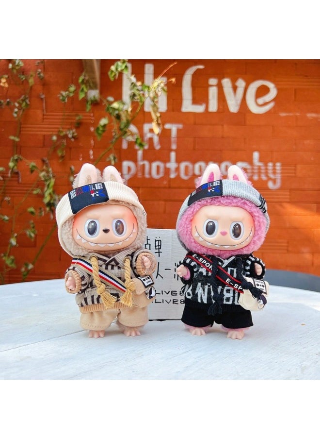 Labubu Doll Clothes 17 Heart Macaron Vinyl Face Pull Cloth Baby Clothes Change For Postage-Specifications:17cm Heart-warming Macaron Cloth Clothes (only Baby Clothes Sold, Doll Not Included)-Color:Black And Brown Leopard Print Baby Clothes  - Image 4