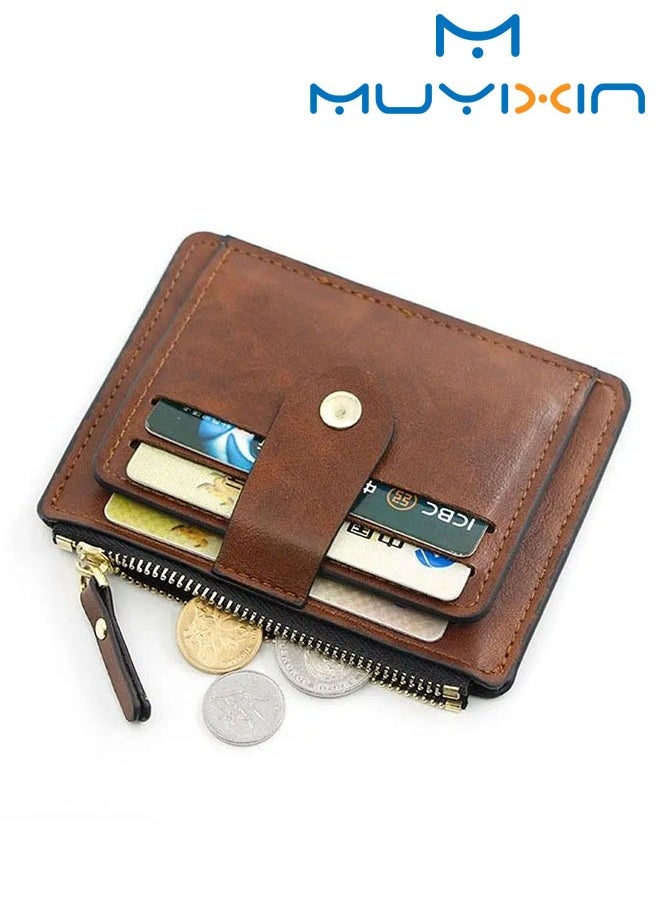Muyixin Leather Card Holder Wallet With Zipper Brown  - Image 1