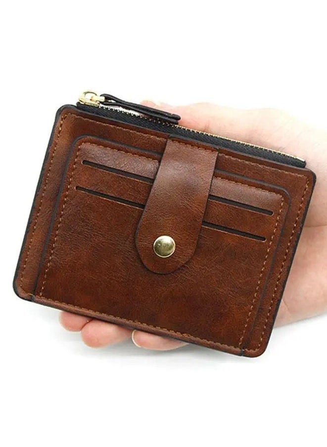 Muyixin Leather Card Holder Wallet With Zipper Brown  - Image 2