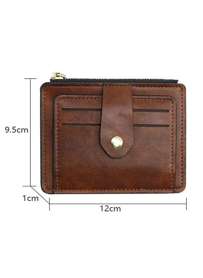 Muyixin Leather Card Holder Wallet With Zipper Brown  - Image 3