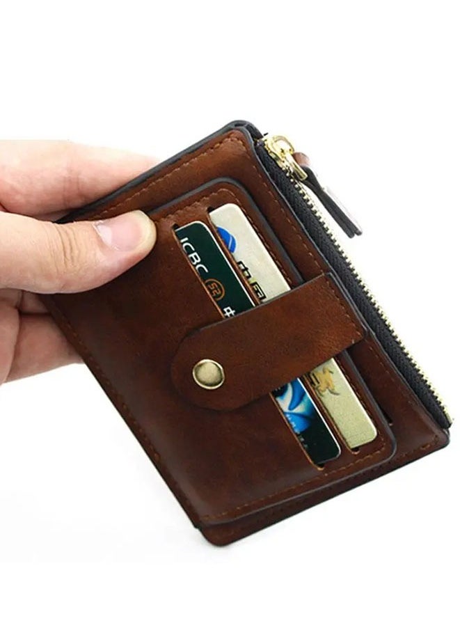 Muyixin Leather Card Holder Wallet With Zipper Brown  - Image 4