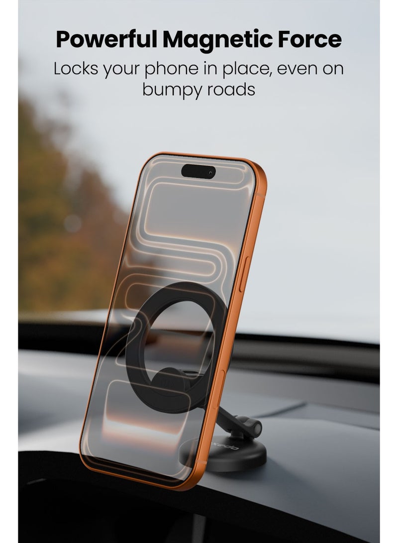 Moxedo Magnet-Snap Car Phone Holder Foldable Rounded Design Magnets for Dashboard 360 Base Rotation Compatible with In-Car Screens - Image 2