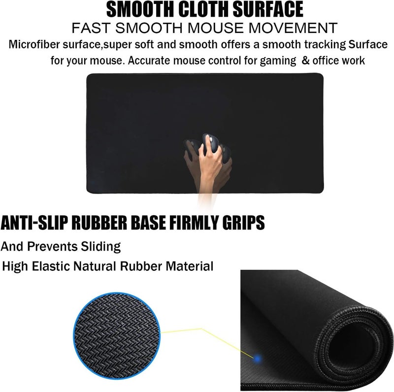 TEDNETGO Gaming Mouse Pad, Large Mouse Pads Waterproof Extra Large Big Mouse Pad with Stitched Edge, XXXL Non-Slip Black Computer Mousepad Desk Mat for Gamer, Office & Home, Black - Image 3