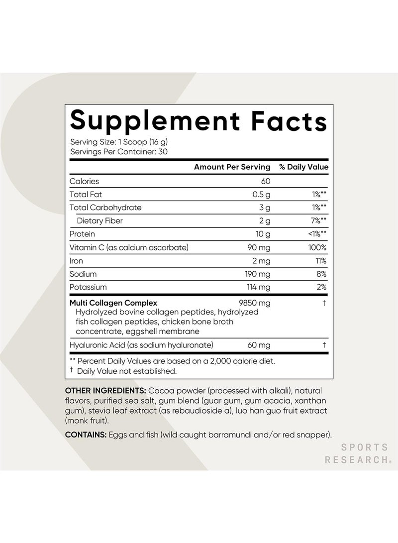 SPORTS RESEARCH Multi Collagen Protein Powder (Type I, Ii, Iii, V, X) With Hyaluronic Acid + Vitamin C 5 Types Of Food Based Collagen, 30 Servings (Chocolate) - Image 3