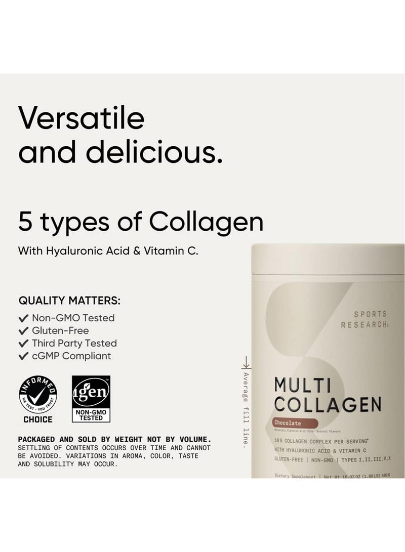 SPORTS RESEARCH Multi Collagen Protein Powder (Type I, Ii, Iii, V, X) With Hyaluronic Acid + Vitamin C 5 Types Of Food Based Collagen, 30 Servings (Chocolate) - Image 4