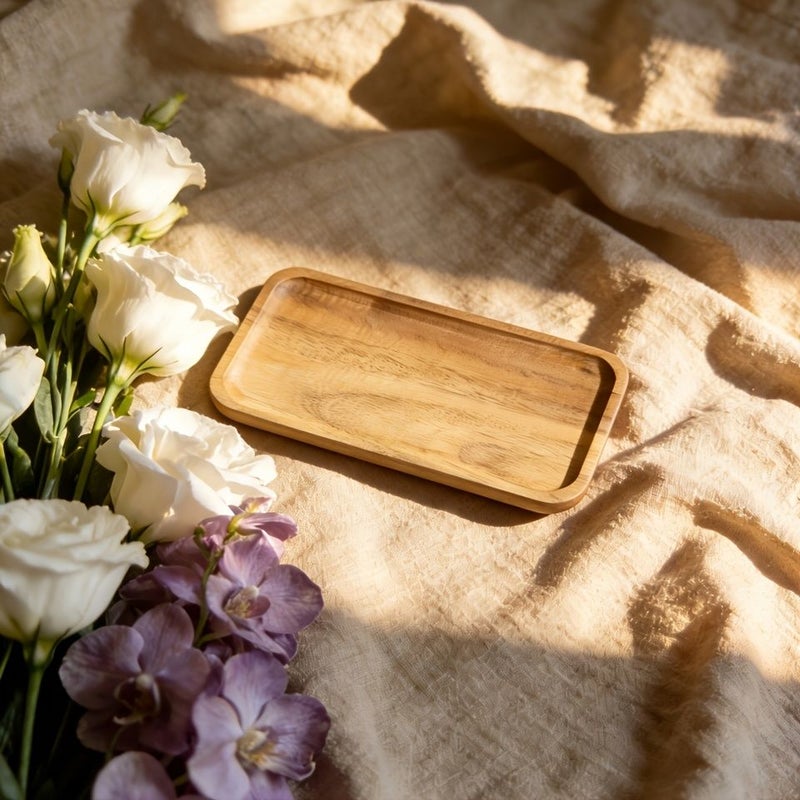 Rectangular Serving Tray Wooden Oblong Breakfast Tray for Home Picnic Snack Serving - Image 4