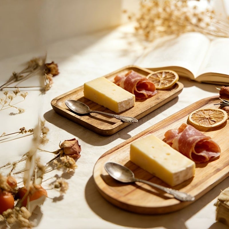 Rectangular Serving Tray Wooden Oblong Breakfast Tray for Home Picnic Snack Serving - Image 1