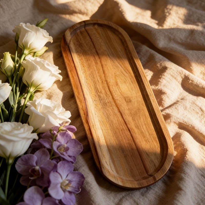 Rectangular Serving Tray Wooden Oblong Breakfast Tray for Home Picnic Snack Serving - Image 3