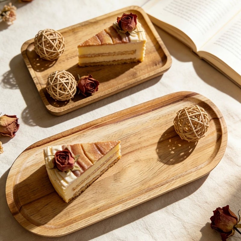 Rectangular Serving Tray Wooden Oblong Breakfast Tray for Home Picnic Snack Serving - Image 2
