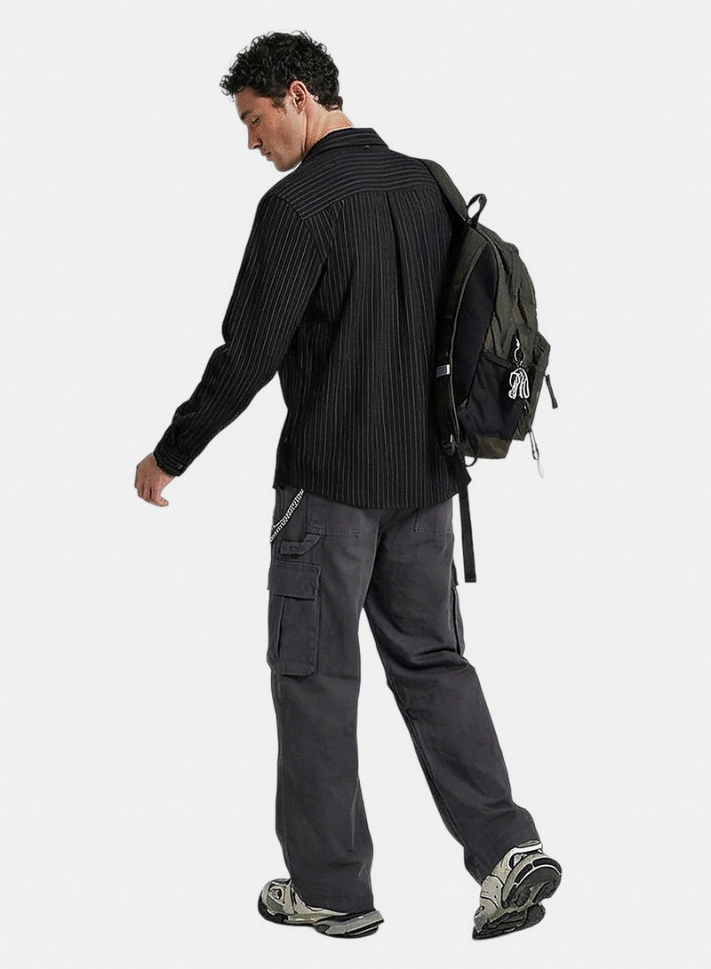 RAVIN Men Black Pinstripe Relaxed Fit Long Sleeve Shirt - Image 4