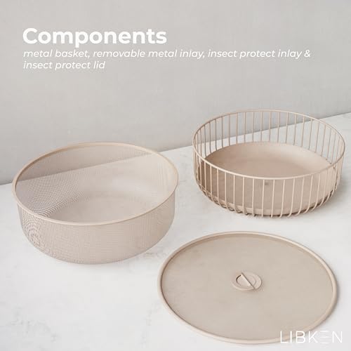 LIBKEN Metal Fruit Bowl with Mesh Lid and Basket - Fruit and Vegetable Holder For Kitchen Counter - Countertop Display Baskets Organizer - Bowl Storage for Veggie, Fruits, Snack, and Banana - Peach - Image 4