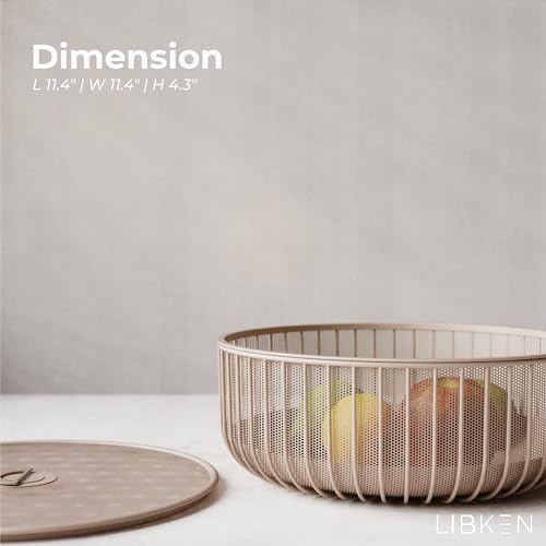 LIBKEN Metal Fruit Bowl with Mesh Lid and Basket - Fruit and Vegetable Holder For Kitchen Counter - Countertop Display Baskets Organizer - Bowl Storage for Veggie, Fruits, Snack, and Banana - Peach - Image 3