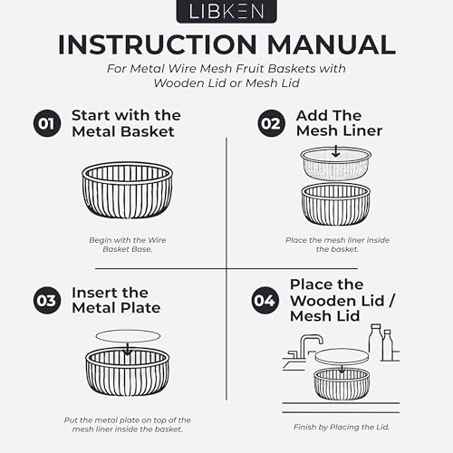 LIBKEN Metal Fruit Bowl with Mesh Lid and Basket - Fruit and Vegetable Holder For Kitchen Counter - Countertop Display Baskets Organizer - Bowl Storage for Veggie, Fruits, Snack, and Banana - Peach - Image 5