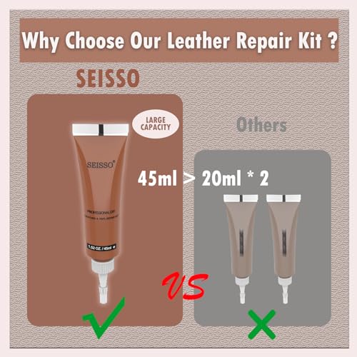 SEISSO Leather Repair Kit for Furniture, Vinyl Leather Repair Kit Car Interior Leather Dye with Mink Oil, Leather Filler Restore for Sofa Couch Cat Scratches Vinyl Seat - Image 5