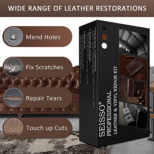 SEISSO Leather Repair Kit for Furniture, Vinyl Leather Repair Kit Car Interior Leather Dye with Mink Oil, Leather Filler Restore for Sofa Couch Cat Scratches Vinyl Seat - Image 2