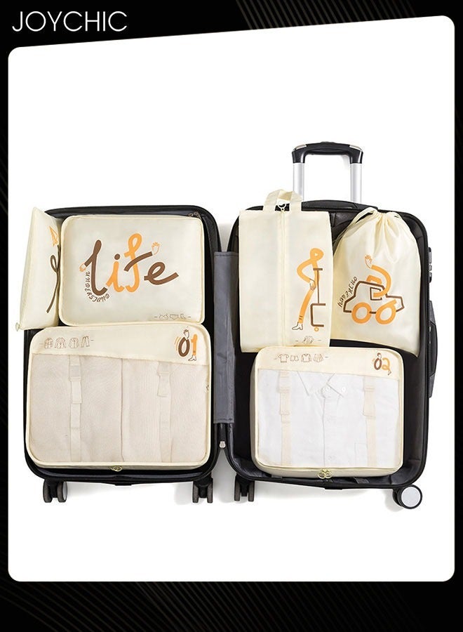 Joychic 6-piece Portable Large Capacity Multiple Classified Clothing Storage Bag Business Travel Trip Waterproof and Dustproof Underwear Socks Packing Organizer for Women Men Beige - Image 4