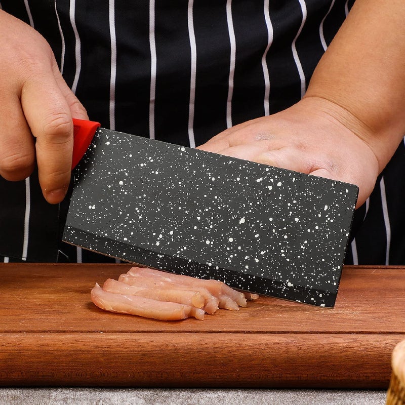 Eletree Multipurpose Luxurious PP Marble Coated Combo 6 Pieces Professional Kitchen Knife Set Meat Butcher Bread Paring Utility Chef Knife with Peeler Red - Image 5