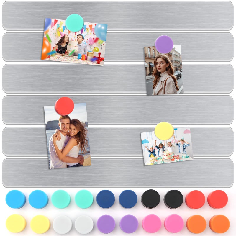 FloraSea 6Pcs Magnetic Strip Metal Magnet Board with 20 pcs Colorful Magnet Frameless Magnetic Strips with Adhesive Backing for DIY Art Projects whiteboards Fridge - Image 2