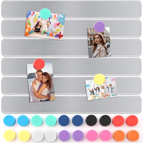 FloraSea 6Pcs Magnetic Strip Metal Magnet Board with 20 pcs Colorful Magnet Frameless Magnetic Strips with Adhesive Backing for DIY Art Projects whiteboards Fridge - Image 1