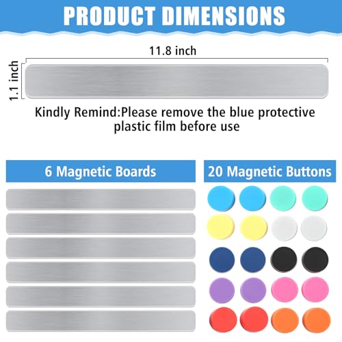 FloraSea 6Pcs Magnetic Strip Metal Magnet Board with 20 pcs Colorful Magnet Frameless Magnetic Strips with Adhesive Backing for DIY Art Projects whiteboards Fridge - Image 3