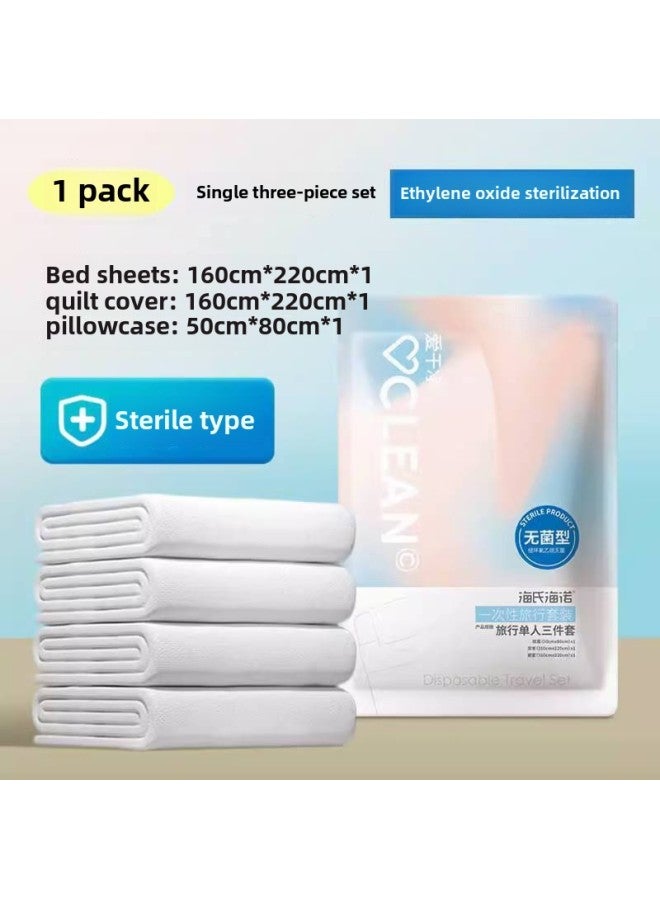 Heinobo Disposable Bed Sheet Quilt Cover Pillowcase Quilt Cover Four-piece Travel Bedding Towels Bath Towels Sleeping Bag-Color: Enlarge Thickened Single Bed Three-Piece Set 1 Pack 2 Pack Beats - Image 1