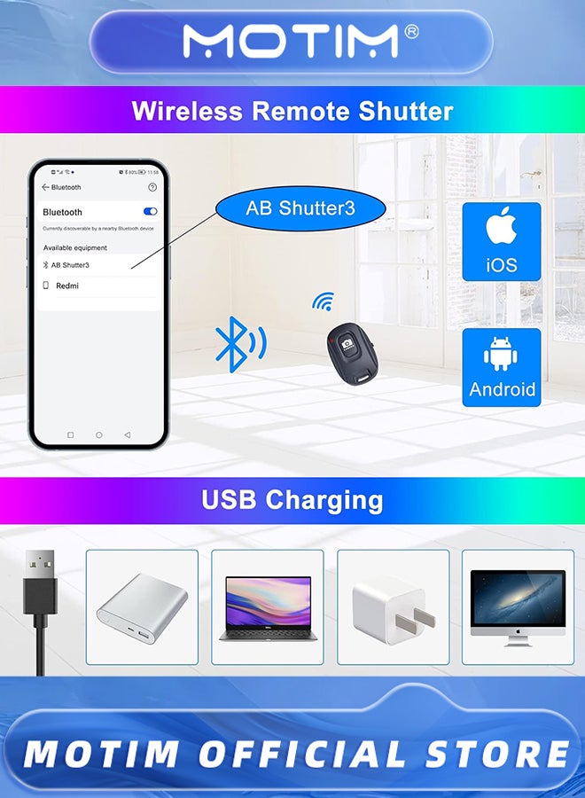 Motim 10" Selfie Ring Light with Stand and Phone Holder Desk Tripod with 37 RGB Lighting Modes & Remote & Circle Ringlight Dimmable for iPhone/Android Camera for Photo & Video Recording - Image 4