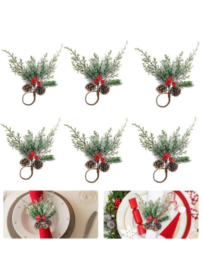 GGEROU طقم حلقات المناديل 6، حلقات مناديل التوت الأحمر من الصنوبر لتزيين الطاولة لعيد الشكر والأعياد وزفاف الخريف - Image 1