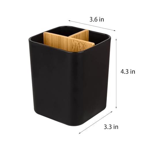 Heagoale Bamboo Toothbrush Holder for Bathrooms, 3 Slots Toothbrush and Toothpaste Holder Bathroom Counter Organizer for Electric Toothbrushes, Floss, Razors, 2 Pack, Black - Image 5
