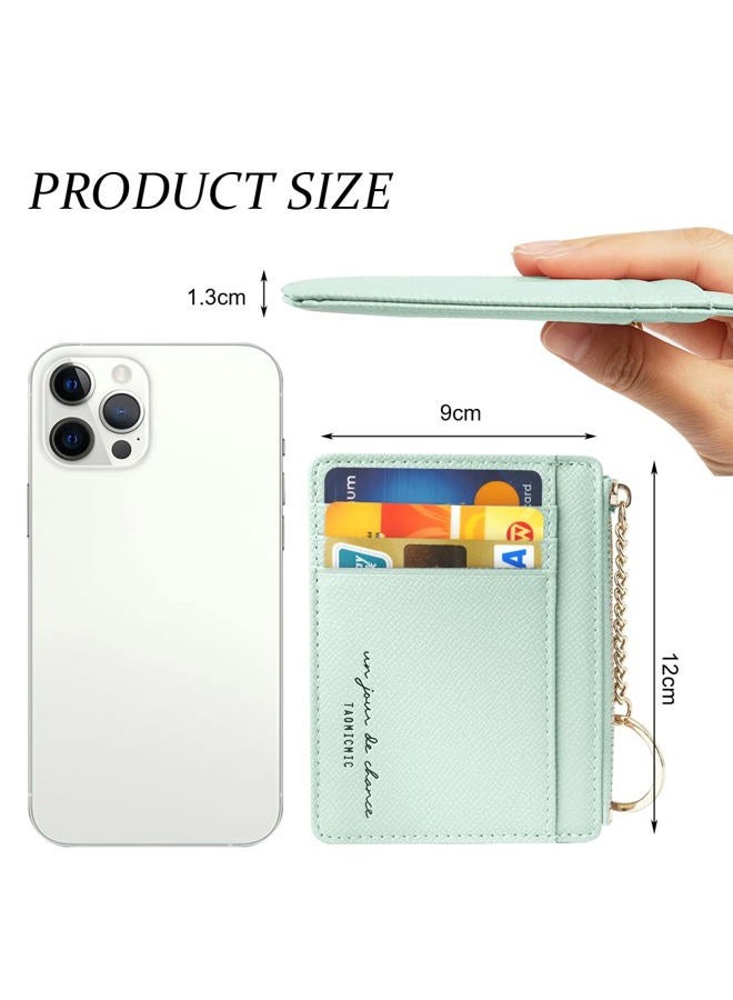 URAQT Credit Card Holder Wallet, Minimalist Leather Slim Change Wallet Zipper Coin Purse, Mini Credit Card Protector, Keychain Front Pocket Wallets for Women Men - 8 Card Slots and 1 Pocket - Image 2