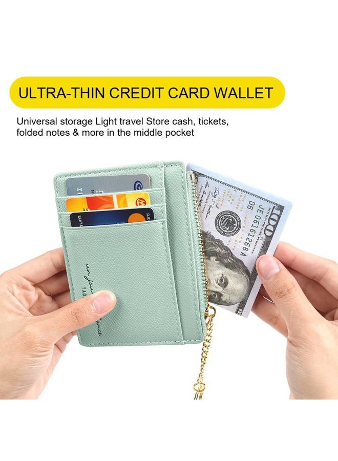 URAQT Credit Card Holder Wallet, Minimalist Leather Slim Change Wallet Zipper Coin Purse, Mini Credit Card Protector, Keychain Front Pocket Wallets for Women Men - 8 Card Slots and 1 Pocket - Image 5