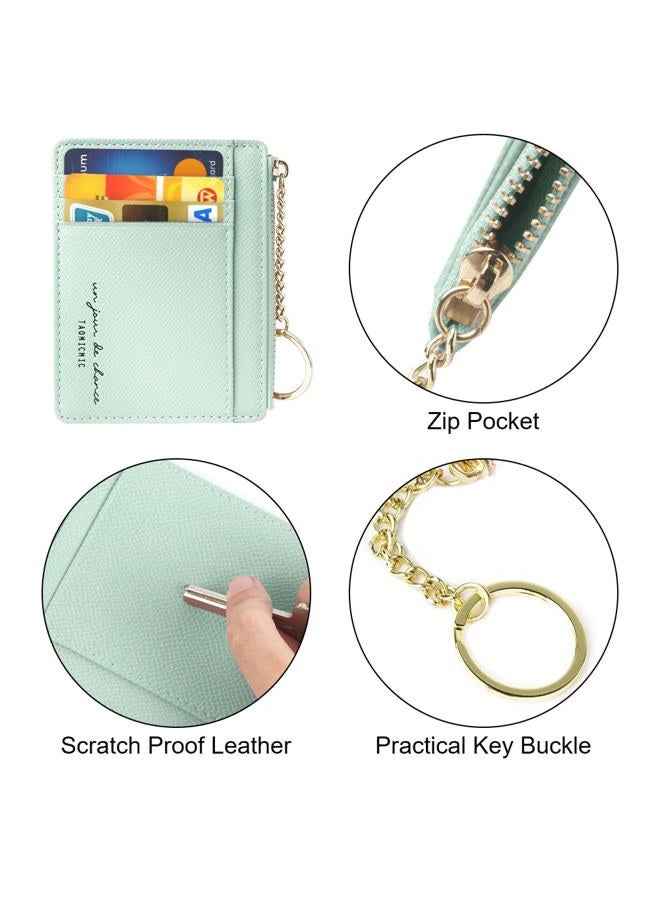 URAQT Credit Card Holder Wallet, Minimalist Leather Slim Change Wallet Zipper Coin Purse, Mini Credit Card Protector, Keychain Front Pocket Wallets for Women Men - 8 Card Slots and 1 Pocket - Image 3
