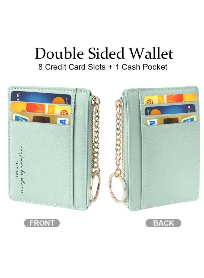 URAQT Credit Card Holder Wallet, Minimalist Leather Slim Change Wallet Zipper Coin Purse, Mini Credit Card Protector, Keychain Front Pocket Wallets for Women Men - 8 Card Slots and 1 Pocket - Image 4