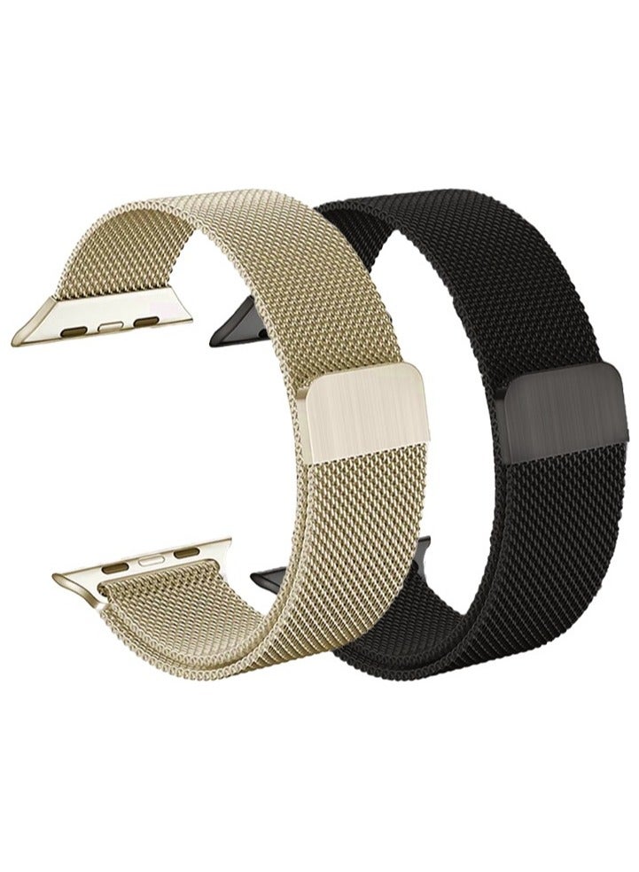 Magnetic Stainless Steel Strap Compatible with Apple Watch 41mm/40mm/38mm – Adjustable Waterproof Replacement Band – 2-Pack - Image 1