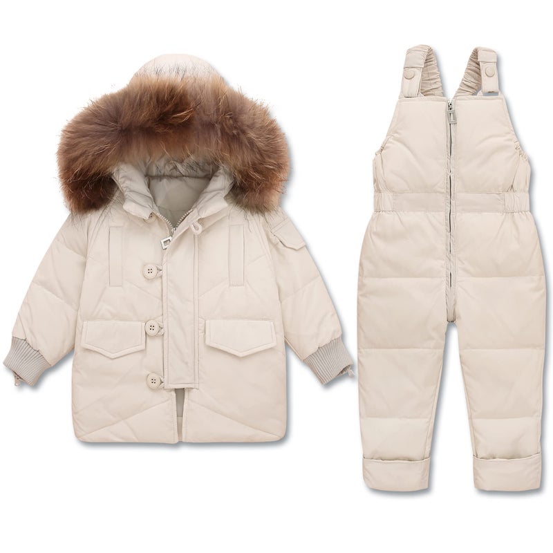 WESIDOM WESIDOM Baby Boys Girls Snowsuit Toddler Winter Outfit Sets Kids Hooded Artificial Fur Down Jacket Coat and Ski Bib Pants 
