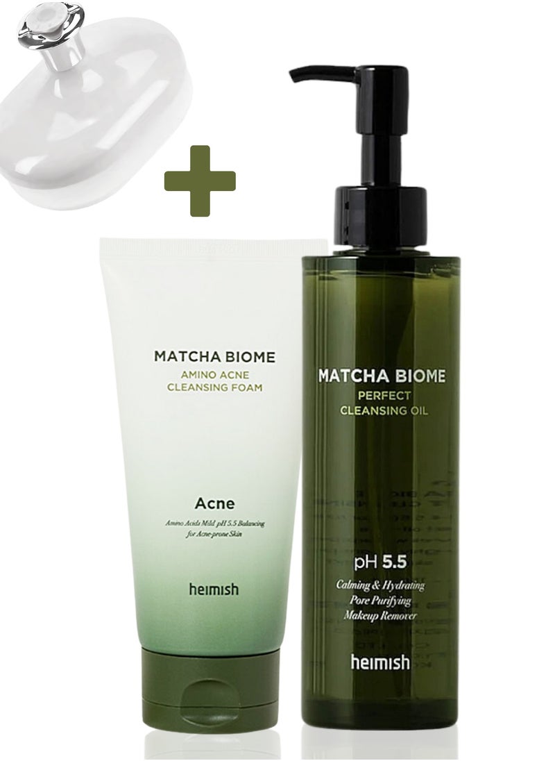 Heimish Heimish Matcha Biome Cleansing Duo: Biome Cleansing Oil & Amino Acne Cleansing Foam 150ml Each & Face Scrubber  - Image 1