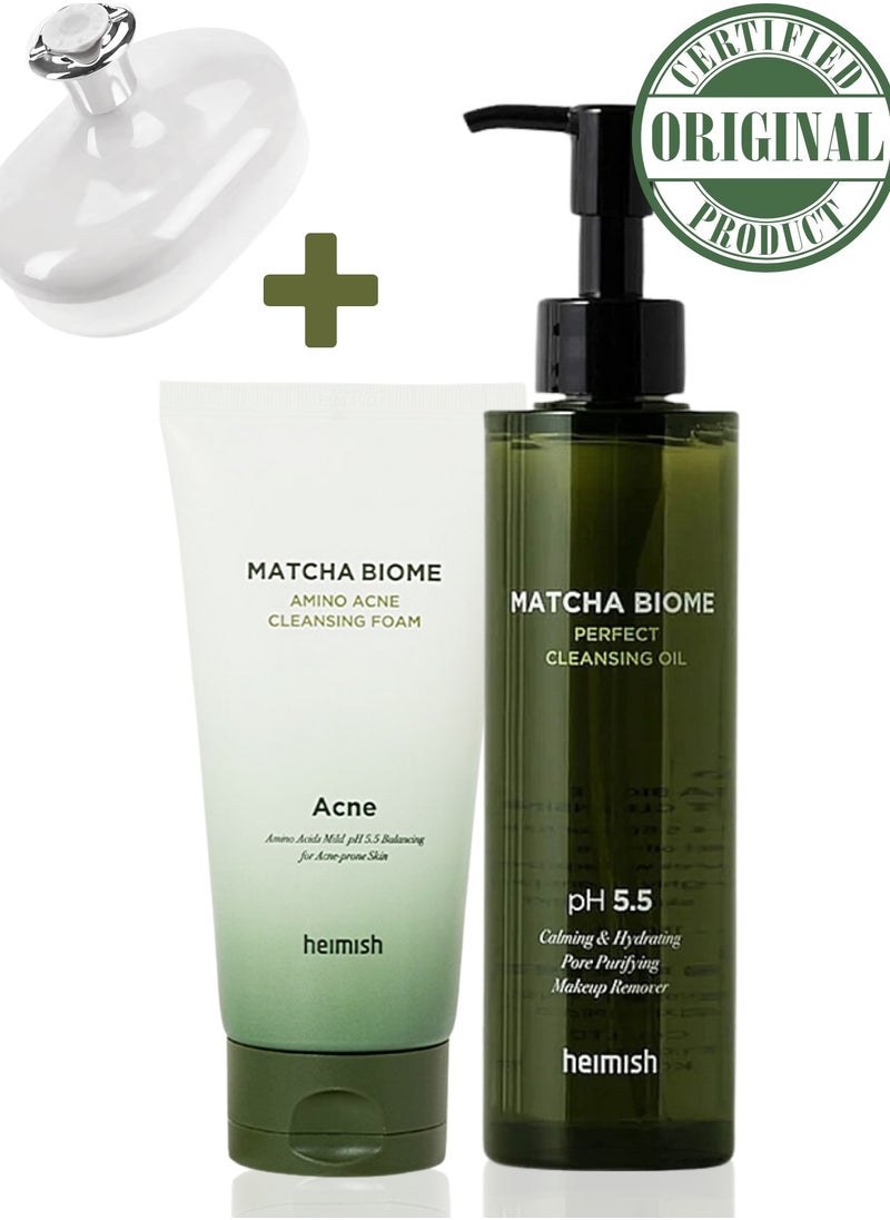 Heimish Heimish Matcha Biome Cleansing Duo: Biome Cleansing Oil & Amino Acne Cleansing Foam 150ml Each & Face Scrubber  - Image 2
